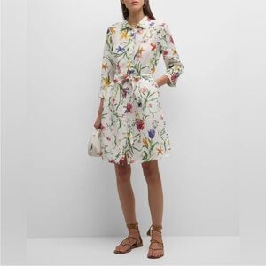 120% Lino | Belted Floral-Print Linen Midi Shirtdress